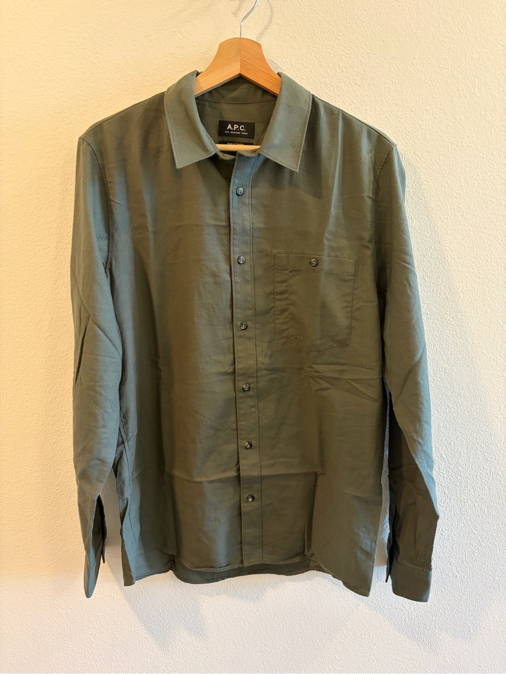 A.P.C. Olive Green Casual Button Down Shirt